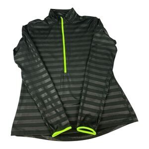 Nike Pro Dri-Fit 1/2 Zip Jacket Black Striped Neon Yellow Slim Fit Women’s XL